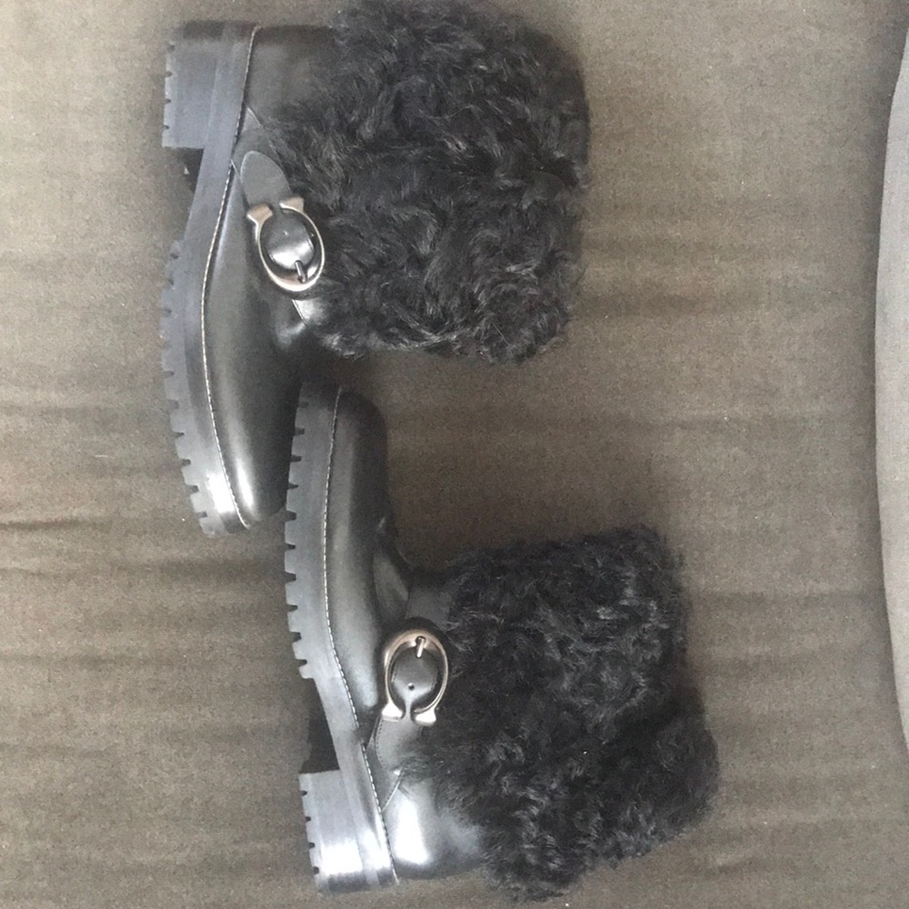 Leighton shearling cuff leather buckle boots